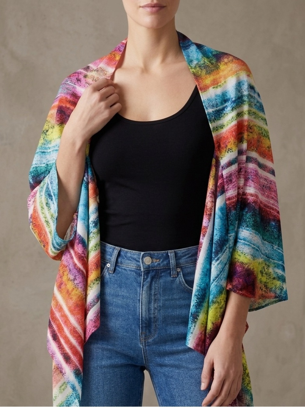 🌺 Multicolor Striped Open Front Shrug Cardigan or Coverup OS